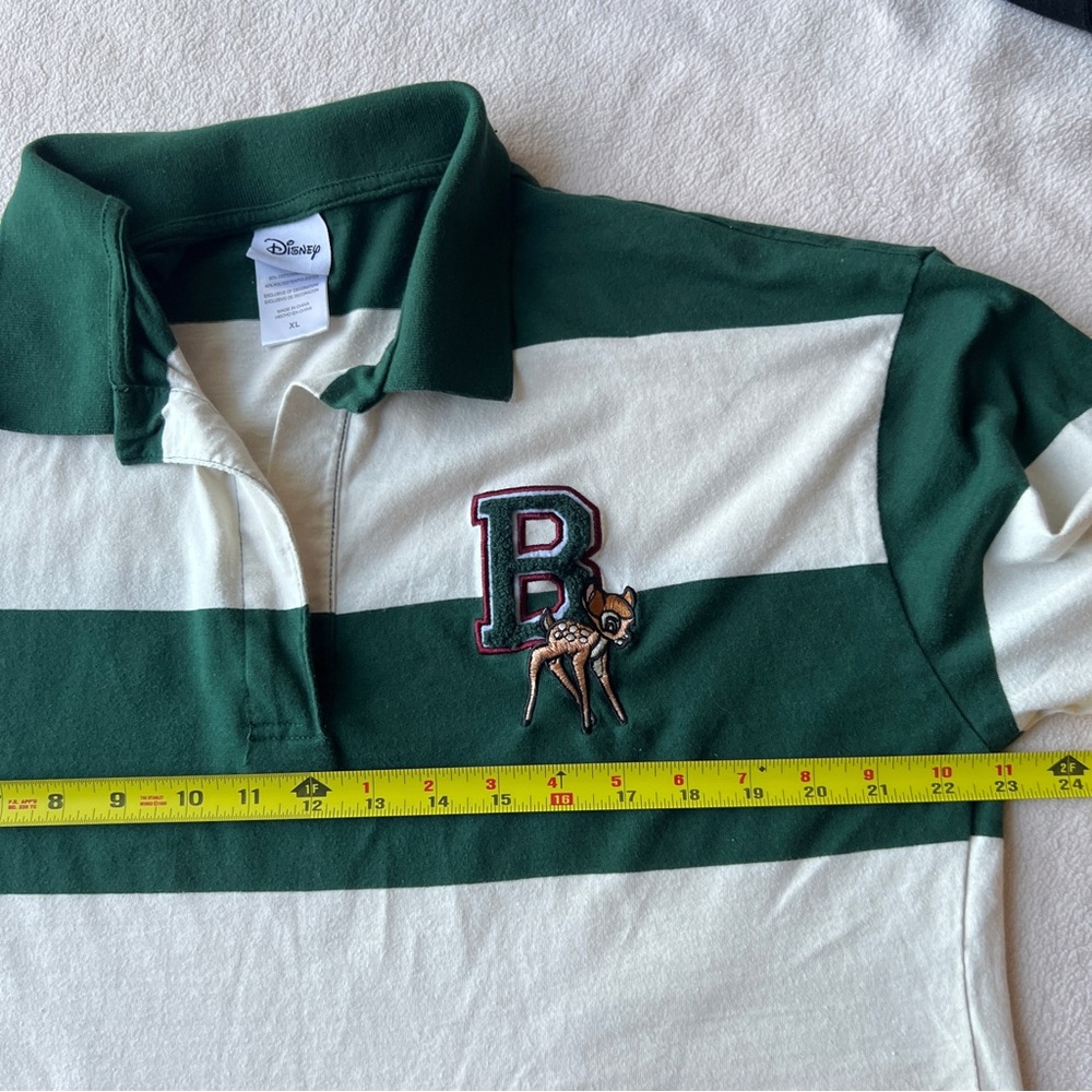 Disney Bambi Cropped Rugby Top XL Stripe Varsity Green White Long Sleeves - Picture 11 of 11